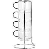 Gibson Soho Lounge Stackable Glass Espresso Cups with Rack, 4-Piece Set, 3.8oz – Durable Glass Coffee Cups
