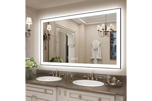 SMIROR LED Bathroom Mirror 57x36, Matte Black Framed Lighted Rectangle Vanity Mirrors for Wall, Front and Backlit, Dimmable, Anti-Fog, Memory, Shatterproof, ETL Listed (Horizontal/Vertical)