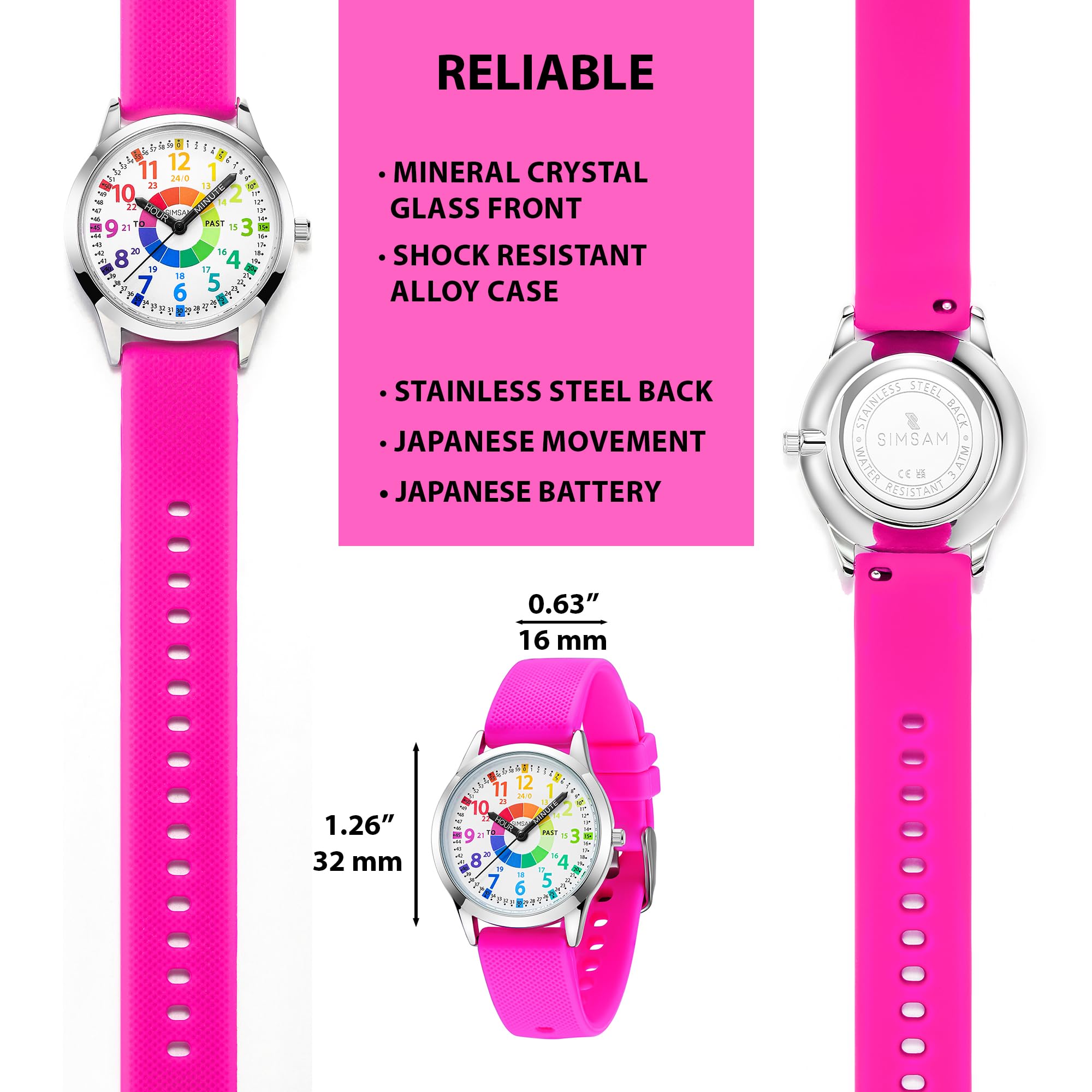 SIMSAM Kids Analog Watch, Learning Watch for Kids 8-12, Waterproof Time Teacher Watches for Boys Ages 5-7 6-8, Easy to Read Educational Girls Watches Ages 8-12, Great Gift Boys Girls Year 4-12 Old Waterproof