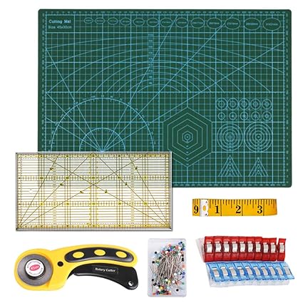 A3 Schneidematte Set + Stoffschneider Rollschneider + Patchwork-Lineal + Stoffklammer (20 Stück) + Stecknadeln (50 Stück ) + 