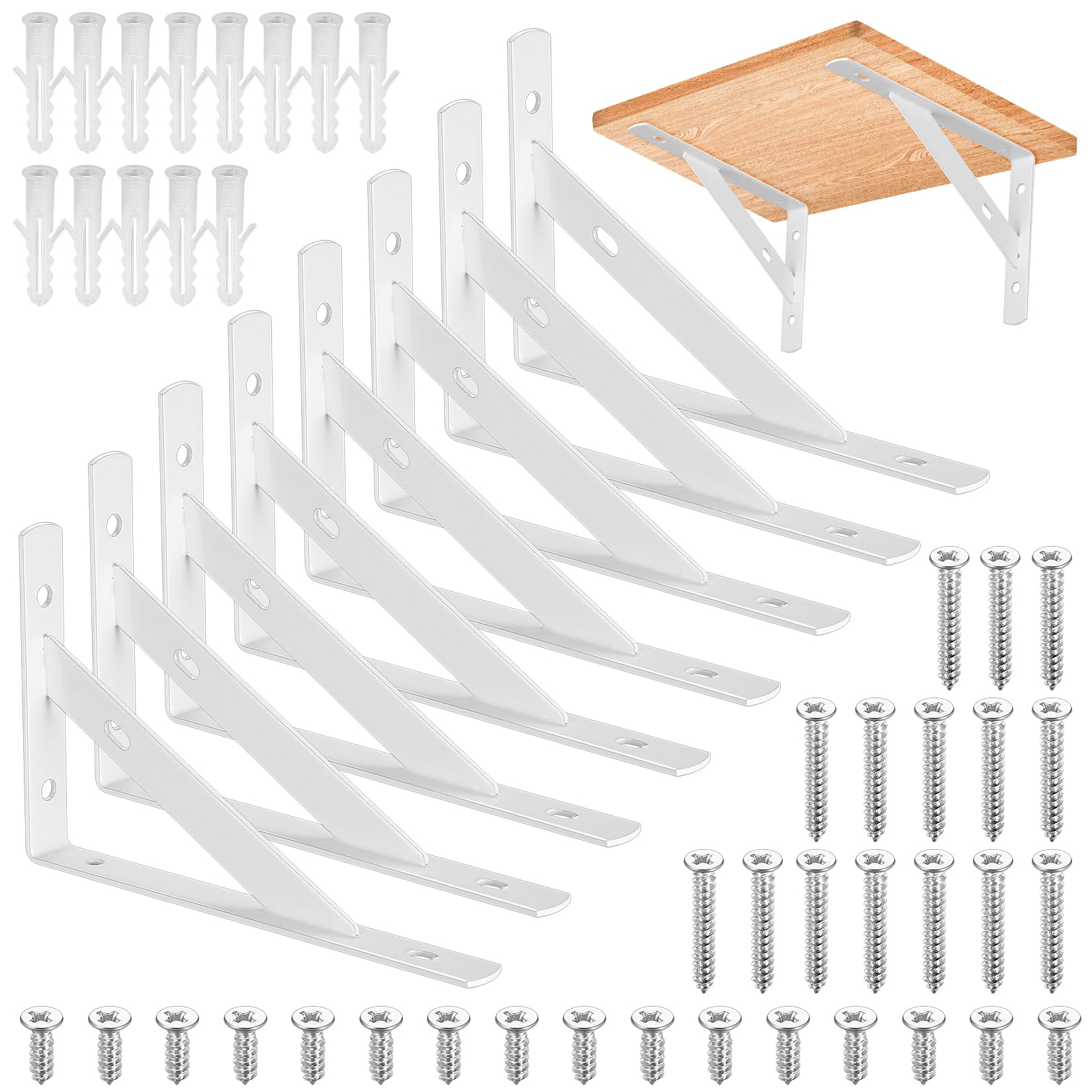 8 Pieces Shelf Brackets Heavy Duty, Wall Mounted Triangle Shelving Brackets, 90 Degree Right Angle Shelf Supporters Brace Brackets, for Living Room Bedroom (White 150x95 mm/6x3.7 inch) — image 1