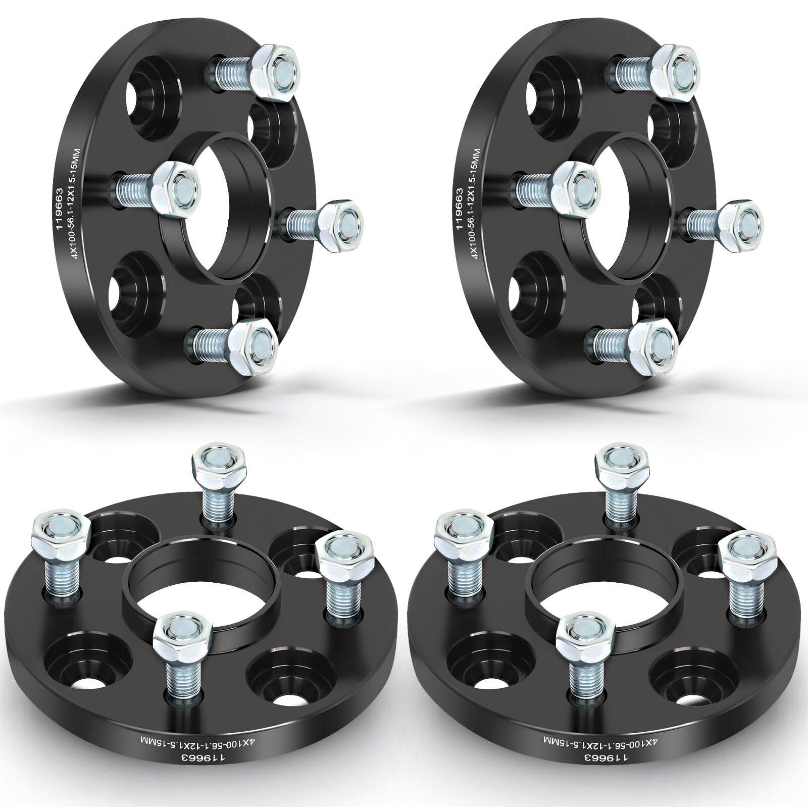 Photo 1 of ECCPP 4PCS 4 lug Wheel Spacers hubcentric 4x100 12x1.5 56.1MM 15mm black Compatible with 2007-2020 for Honda Fit 1980-2005 for Honda Civic 2000-2014 for Honda Insight