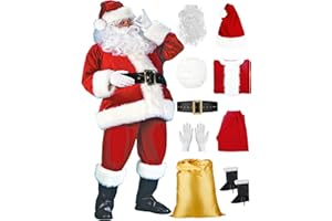 DressVoguer Santa Claus Costume for Men 9 PCS Deluxe Santa Suit with Hat, Christmas Party Costume for Men Adult Santa Outfit