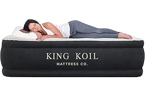 King Koil Pillow Top Plush Queen Air Mattress With Built-in High-Speed Pump Best For Home, Camping, Guests, 20" Queen Size Lu