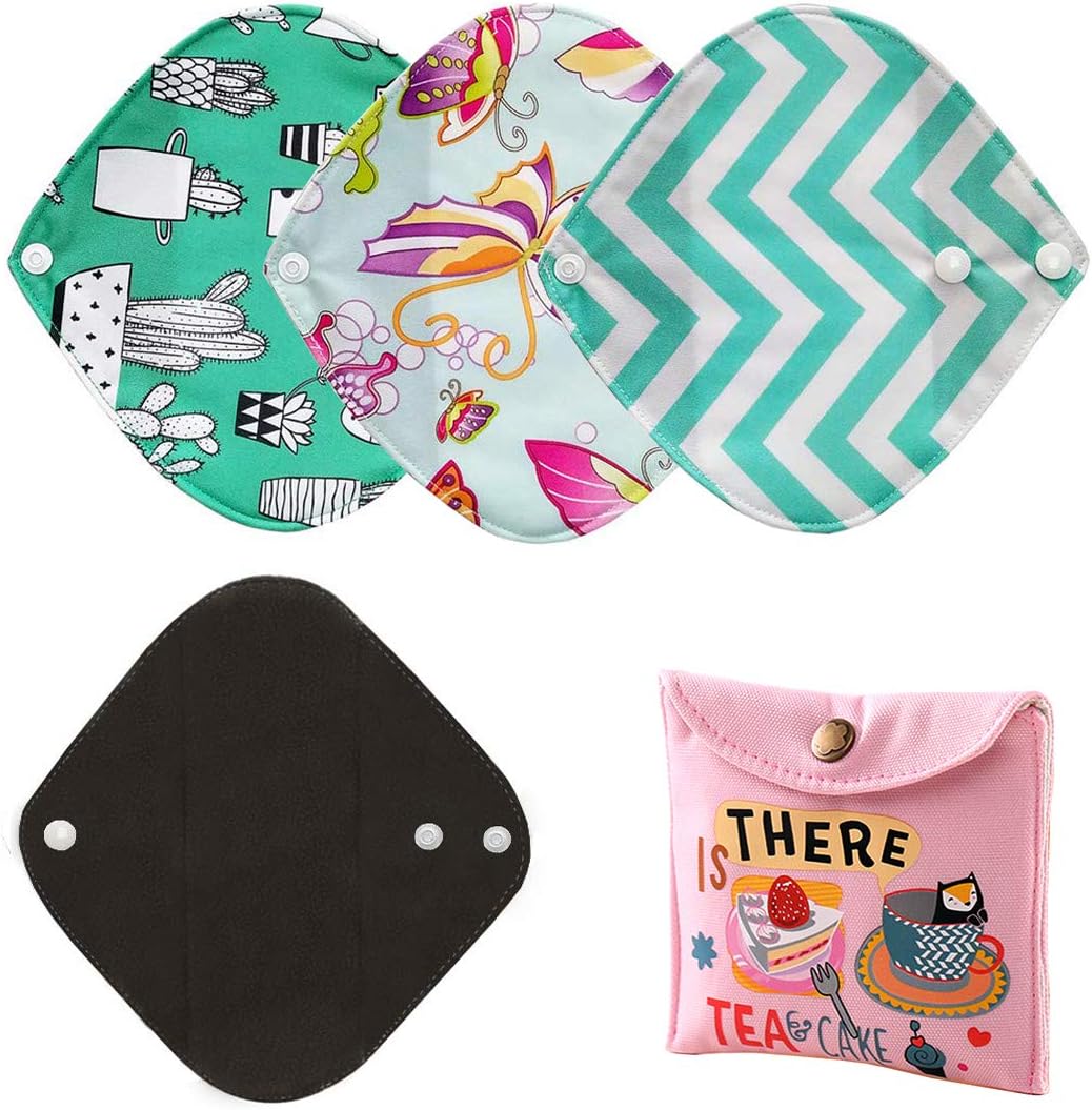 ZCOINS 4 Pieces Reusable Panty Liners Cloth Sanitary Pads Light Flow, Small Size 8 Inch Long