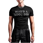 RoseSeek Men's Rhinestone Letter Y2K T Shirts Short Sleeve Crew Neck Fitted Tee Tops Summer Top