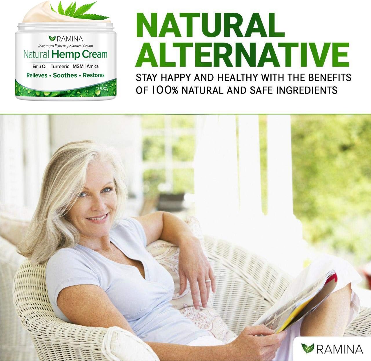 Ramina Natural Hemp Extract Pain Relief Cream - Made in USA - Potent Turmeric, MSM & Arnica - Relieves Inflammation, Muscle, Joint, Back, Knee, Nerves & Arthritis Pain - Non-GMO - 2 fl. oz: Health & Personal Care