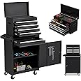 SumKea Tool Cabinet, Tool Chest with Wheels, Garage Tool Box, 5 Drawer Rolling Tool Chest and 2 Lockers, Detachable Storage Cabinet, for Garage Warehouse Workshop, Black