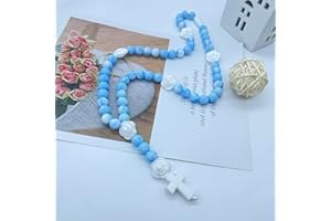 BAEAIEOU Blue Baby Silicone Rosary Necklace First Communion Rosary Cross with Gift Box Card for Baptism Baby Shower Catholic Communion Gift