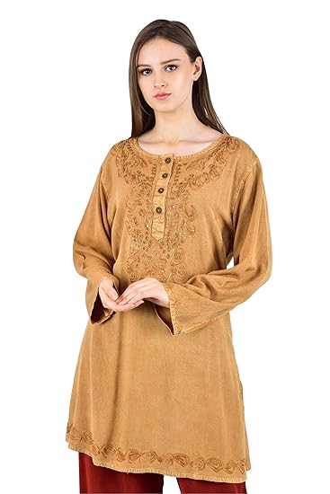 Embroidered Full Sleeves Rayon Short Kurti