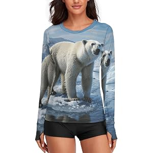BTCOWZRV Women's UPF 50+ Sun Shirt Summer Ice Silk T-Shirts Polar Bear Ice Long Sleeve Shirts Workout Rash Guard