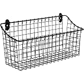 Spectrum Large Wire Wall Mount Storage Basket Matte Black, Wall Mount Storage Basket Organizer for Kitchen Bathroom Pantry, Versatile Wire Caddy Organizer