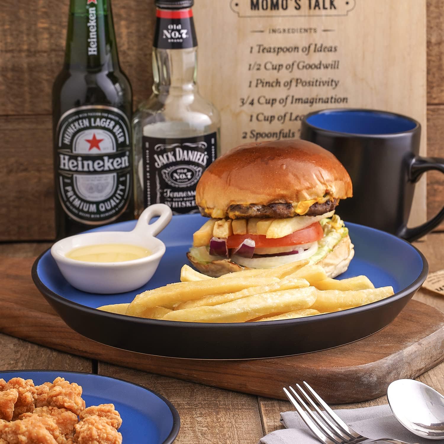  | Stone Lain 32 Piece Glazed Stoneware Dinnerware Set, Service 8, Blue and Black: Dinnerware Sets