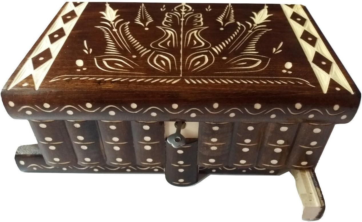 AZI énorme Boîte Puzzle Magique Boîte à Bijoux Premium au trésor Cadeau Neuf très Grande Box Faite à la Main en Bois sculpté boîtier Stockage Cerveau Teaser (Marron)