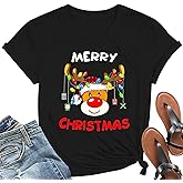 Christmas Reindeer Shirts Women Merry Christmas Lights Tshirt Xmas Holiday Tops