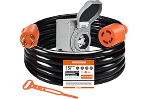Finderomend 30 Amp Generator Cord and 30 Amp Generator Inlet Box Kit, 15ft Pre-drilled NEMA L14-30P to L14-30R Power Extension Cord and 125V/250V 7500W Twist Lock Cord Plug for Outdoor Use,ETL Listed