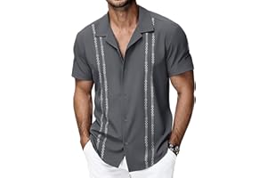 HMIYA Mens Cuban Guayabera Shirt Hawaiian Short Sleeve Dress Casual Shirt S-3XL 2026 New