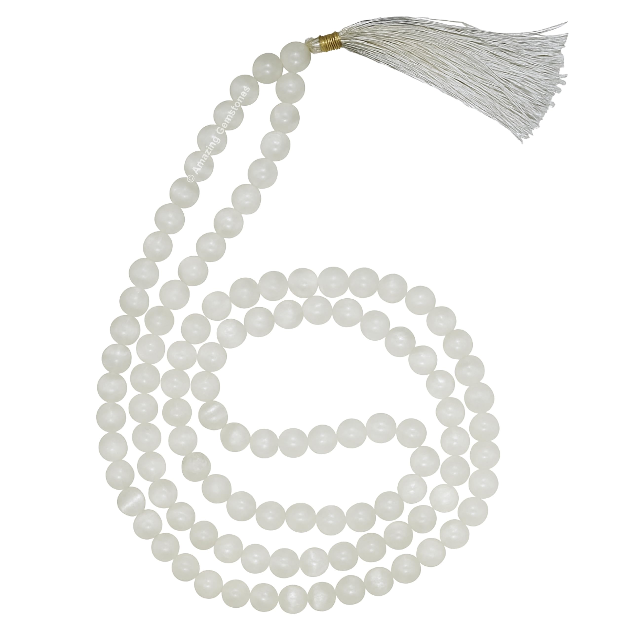 素晴らしい宝石 セレナイト 人工仏教 数珠 ジャパマーラー 瞑想ビーズ108個付き (結び目なし)商品画像