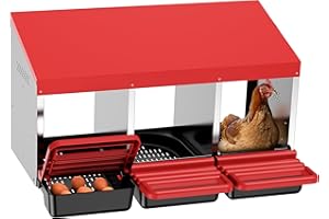 ZenxyHoC Chicken Nesting Boxes, 3 Hole Metal Chicken Egg Laying Box with Swing Perch and Rollout Egg Collection for Chicken Coop