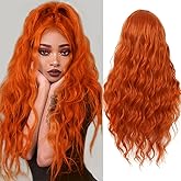 Kaneles Orange Wig for Women Long Wavy Curly Wig Middle Part Synthetic Heat Resistant Fiber 25 inches Daily Party Halloween Repalcement Wigs