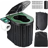 Sckee Camping Toilet, Portable Toilet for Adults, Portable Travel Folding Toilet with Lid and Paper Holder, Compact Potty for