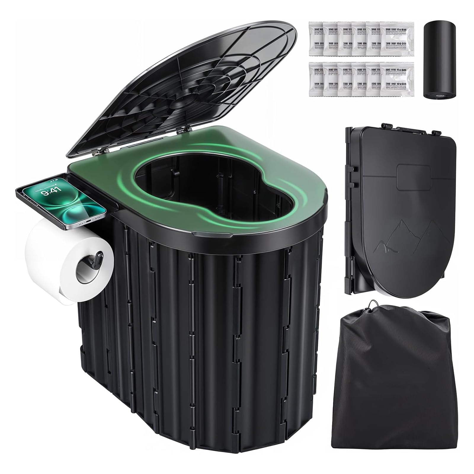Photo 1 of Sckee Camping Toilet, Portable Toilet for Adults, Portable Travel Folding Toilet with Lid and Paper Holder, Compact Potty for Car, Camp Toilet Portable Toilet for Camping, Hiking,Truck, RV, Beach