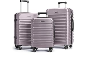 LIGHT FLIGHT Luggage Sets, 3 Piece Durable Suitcase Set with Spinner Wheels, 3 Pcs Hardside Lightweight luggage with TSA Lock, Large Checked Travel Suitcases, 20/24/28 Inch, Rose Purple