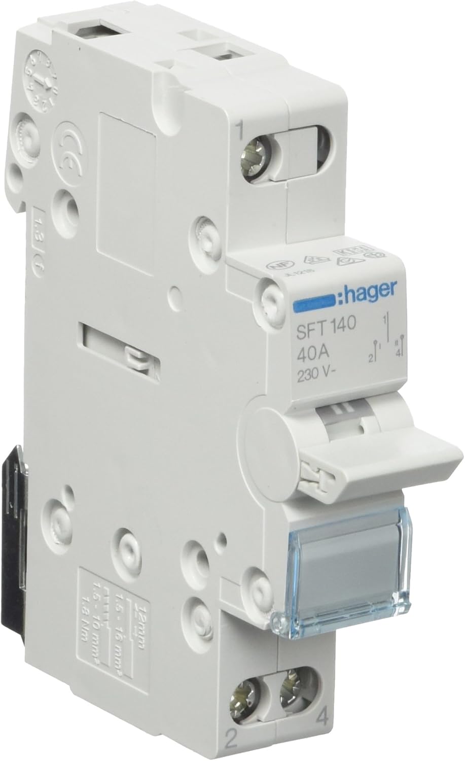 Hager Systems SFT140 Modular Switch with Common Up, I-0-II, 1 Pole, 40A, White, dane 3108