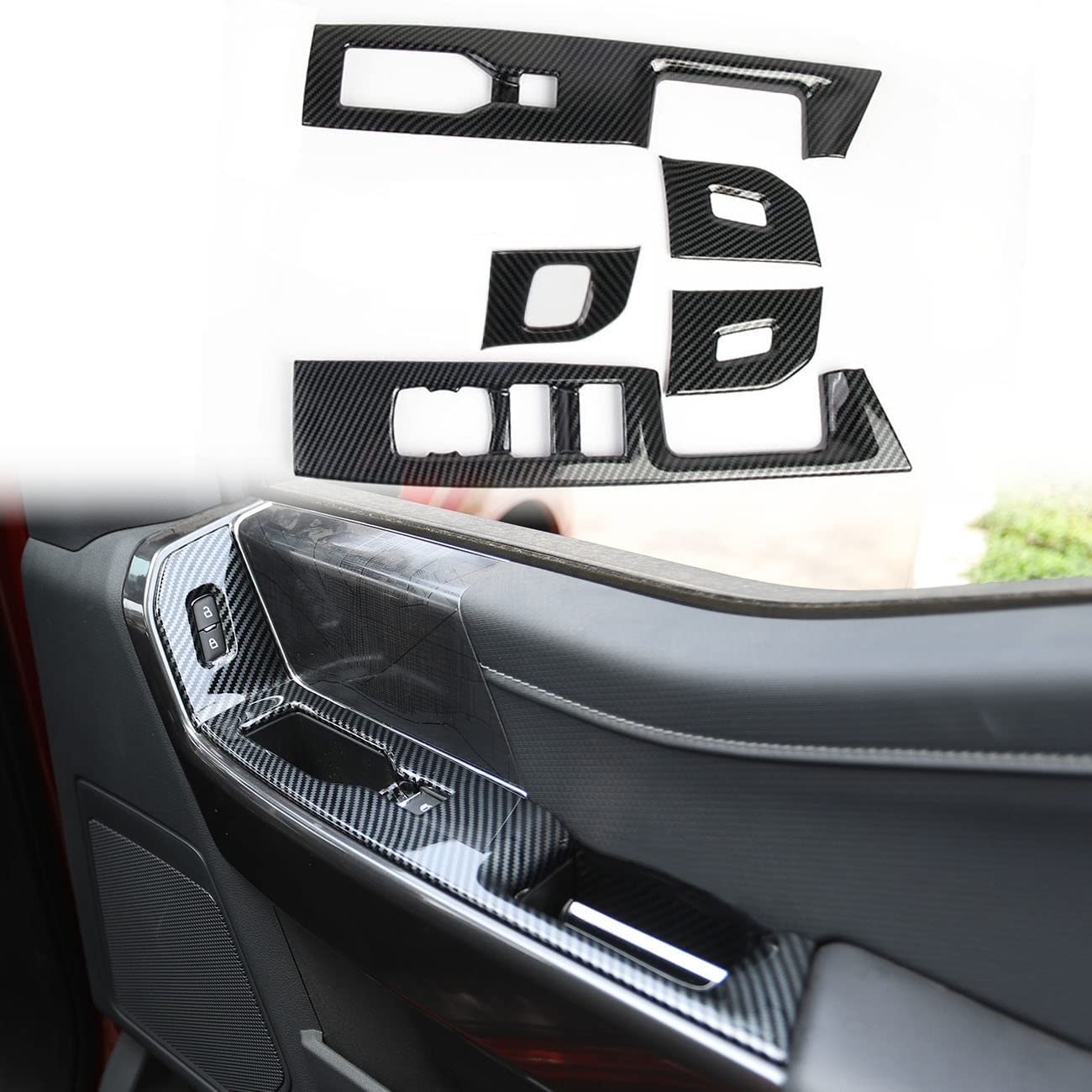 Photo 1 of Korlot Carbon Fiber Interior Front Door Window Switch Panel Cover Trim for Ford F150 2021+ Decoration Accessories