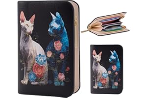FiitCASE Cute Women Wallet, PU Little Women Coin Purse Wallet-Zipper Pocket Wallet,Small Slim Thin Credit Card Wallet for Female Ladies Teen Girls Girly,Cat Pattern (Sphynx Dream Duo)