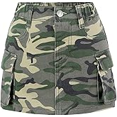 WDIRARA Toddler Girl's Camo Print Mini Cargo Skirt Elastic High Waist Flap Pocket Casual Mini Skirts