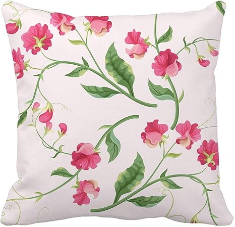 Amazon 枕カバーを投げる緑のエンドウ豆のスイートピーの花ピンクの甘いパターン抽象的な農業16x16インチの枕カバーホーム装飾的な正方形の枕カバークッションカバー 枕カバー ピローケース オンライン通販