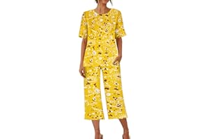 BLUKIDS Capri Pajama Sets for Women 2 Piece Sleep Lounge Wear Pjs Soft Casual Short Sleeve Tops Cropped Pants with Pockets