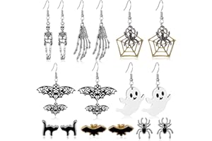 TROOER Halloween Earrings Set, Hypoallergenic Spider Web Bat Cat Ghost Dangle Stud Earrings, Halloween Earrings for Women Cute Jewelry Party Gifts