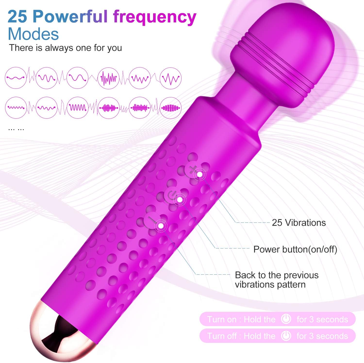 Wireless Electric Wand Massager, YICOCO Powerful Electric Massager Wand Cordless Rechargeable Massage Tools for Back Neck Shoulder Stress Relief (Lavender) - Waterproof - Image 3