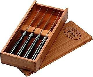 RÖSLE Steakmesser-Set 4-tlg., Hochwertige Steakmesser mit scharf geschliffener Klinge aus Klingenspezialstahl, POM, inkl. praktischer Holzbox