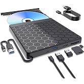 External CD/DVD Drive for Laptop, CD Burner with 2 USB Ports &amp;TF/SD Card Slots, DVD Player for Laptop, USB 3.0 DVD Drive External CD Reader Compatible with Laptop Desktop PC Windows 11/10/8.1/7 Mac