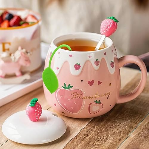 Lid Cute Mugs For Girls Cute Donut Ceramic Mug With Lid Spoon Pink