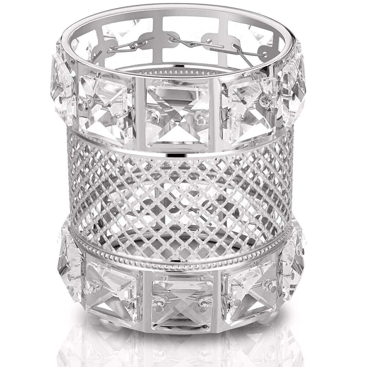 YIVIYAR Makeup Brush Holder, Crystal Cosmetic Display Organizer, Grid Pencil Cup for Office and Decoration, Jewelry Storage and Toiletries Tool Container Case for Eyebrow, Vanity Brush(Grid Silver): Beauty