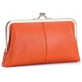 mpeak filters Vintage Kiss Lock Wallet for Women, Genuine Leather Multi-card Slots Card Holder Clutch Purse Travel Wallet (Orange)
