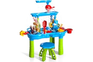 Bennol Sand Water Table Toys for Toddlers Kids, 3-Tier Outdoor Sand and Water Play Water Activity Tables Beach Toys for Outside Backyard for Toddlers Age 3-5