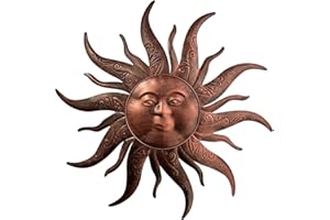 EOORAU Metal Sun Wall Decor, Diameter 23.6inch, Metal Sun Face Hanging Sculptures Statues Gold Wall Art Decorations for Indoor and Outdoor, Room Garden, Porch, Fence, Balcony, Patio, Living Room Decor