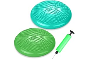 Silipull 2 Pcs Wiggle Seat Inflated Wobble Cushion Flexible Balance Disc with Air Pump for Core Stability Strengthening Improving Posture Physical Exercise