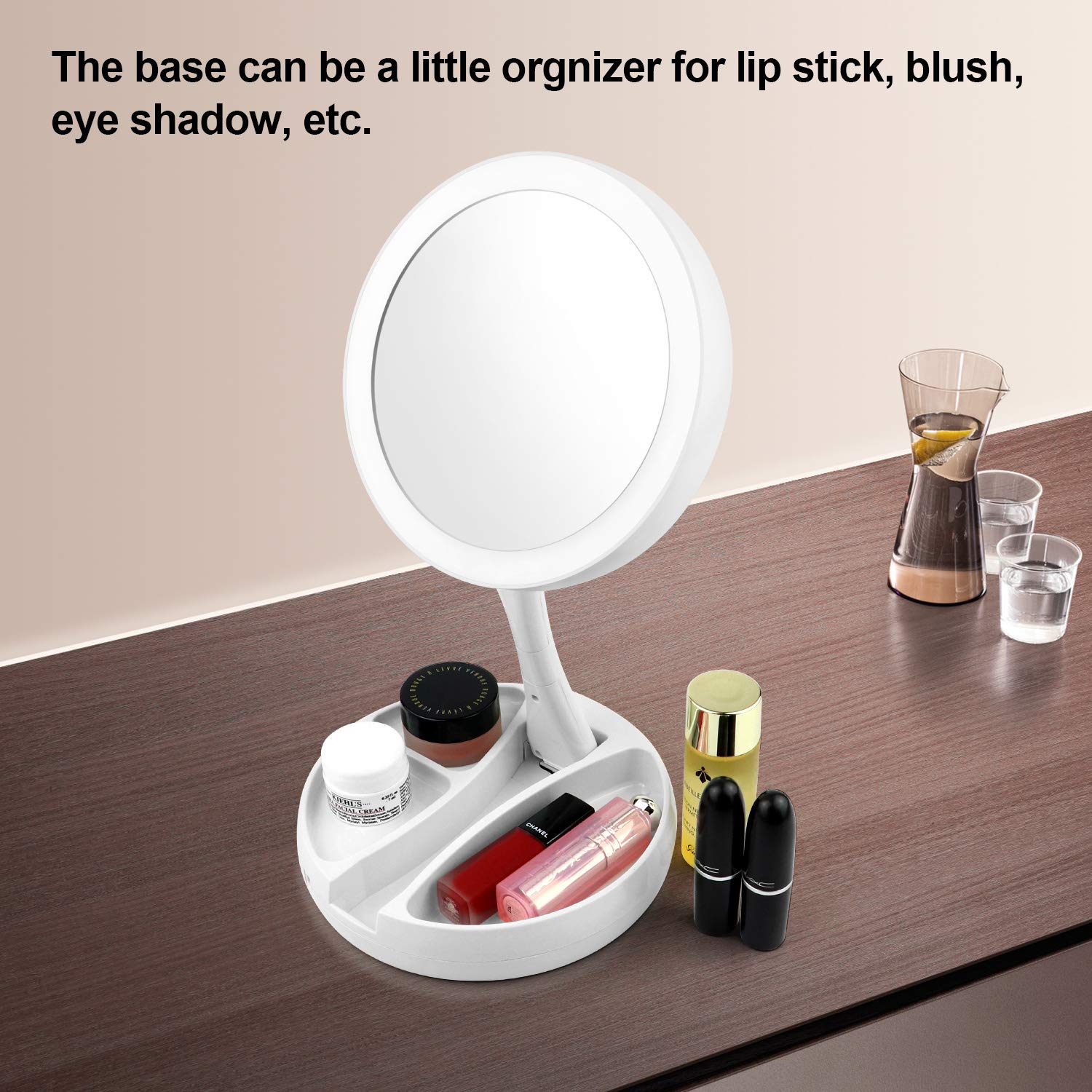 SENWOW Illuminated Makeup Mirror, LED Lighted 1X 10X Magnification Double Sided Foldable Tabletop for Home Travel