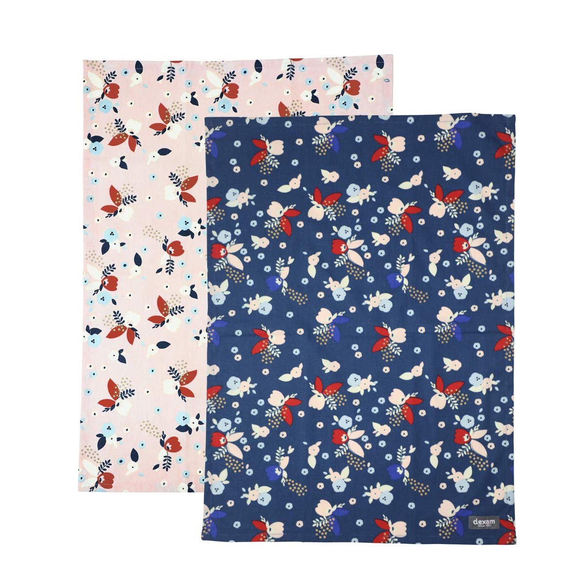 Dexam Bloom Set of 2 Tea Towels Indigo & Blush