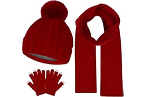LEEZEAD Kids Winter Hat Gloves Scarf Set Winter Knit Beanie Cap with Pompom Scarf Gloves Warm Set for Toddlers Boys Girls Ages 2-8