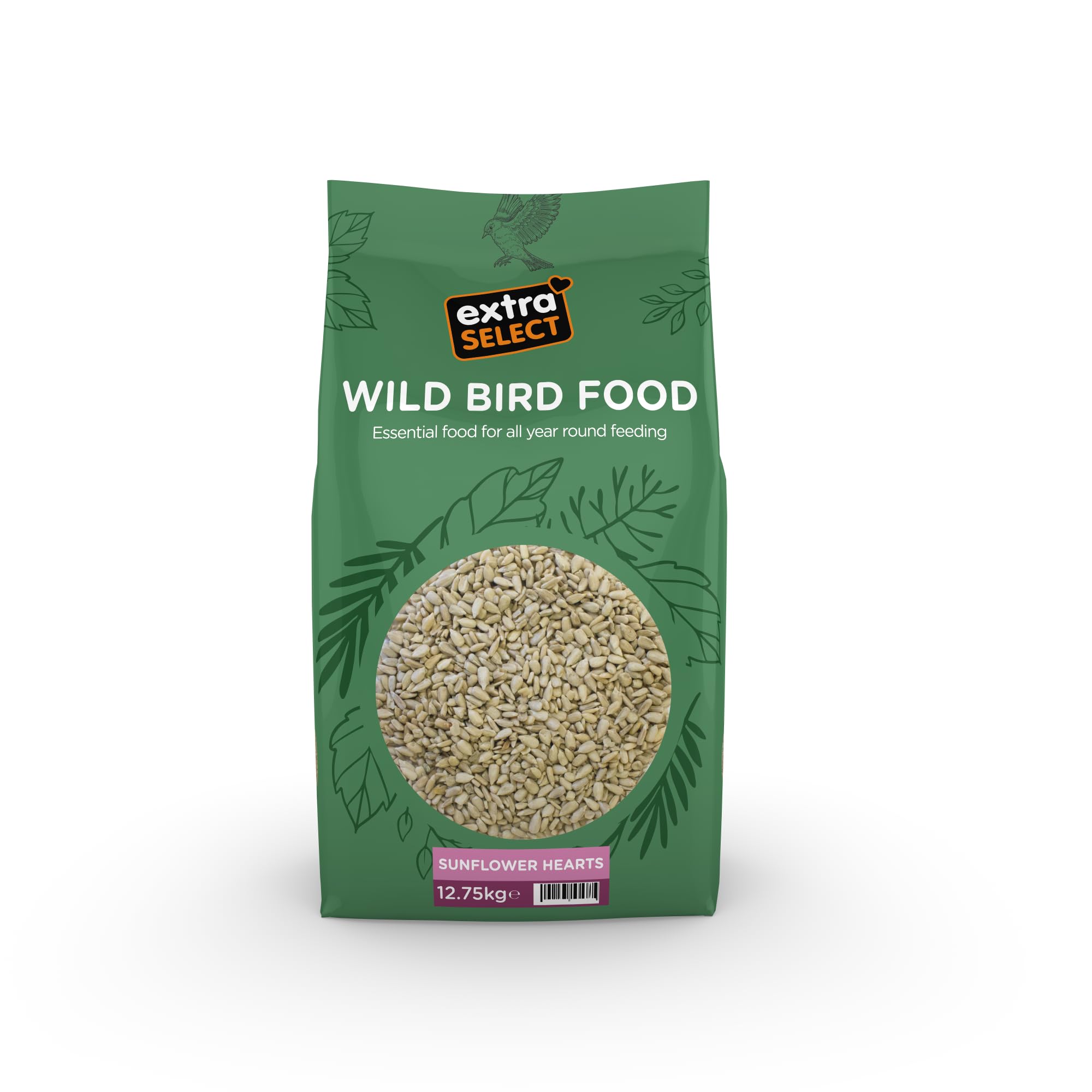 Extra Select Sunflower Hearts Bird Food - Husk-Free, Oil Rich, High Energy Wild Bird Seed for Year Round Feeding - 12.75 kg