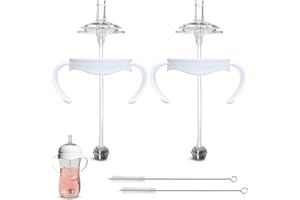 BELBEYO Straw Cup Conversion Kit for Philips Avent Natural Baby Bottles 2-Count, Food Grade Silicone Straw Nipples and Weighted Straw, Bottle Handles, Cleaning Brush, BPA-Free, Sippy Transition, 6+ Months