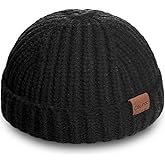 Fisherman Short Beanie Hats for Men, Knit Skull Cap Cuff Trawler Hat Mens Stylish Watch Cap Winter Warm Hat for Daily Wear