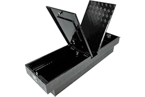 Aikosin 70 Inch Truck Tool Box Gull Wing Crossover Aluminum Black Pickup Truck Bed Storage, Waterproof Side Truck Box with Lock and Key for RVs, ATVs, Trailer & Truck (70"x20"x13")